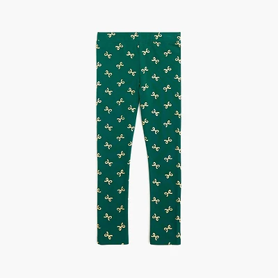 Girls' metallic gold bow leggings