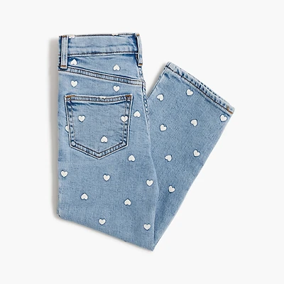 Girls' heart-print straight-leg jean