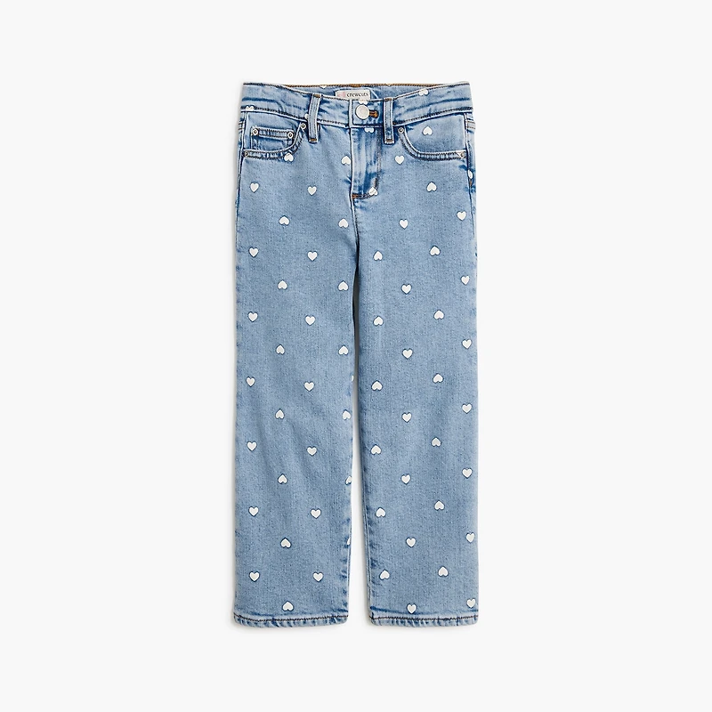 Girls' heart-print straight-leg jean