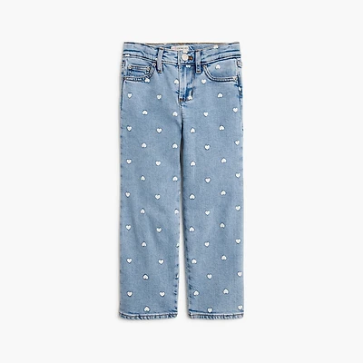 Girls' heart-print straight-leg jean
