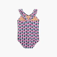 Girls' floral one-piece ruffle-sleeve swimsuit
