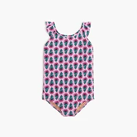 Girls' floral one-piece ruffle-sleeve swimsuit