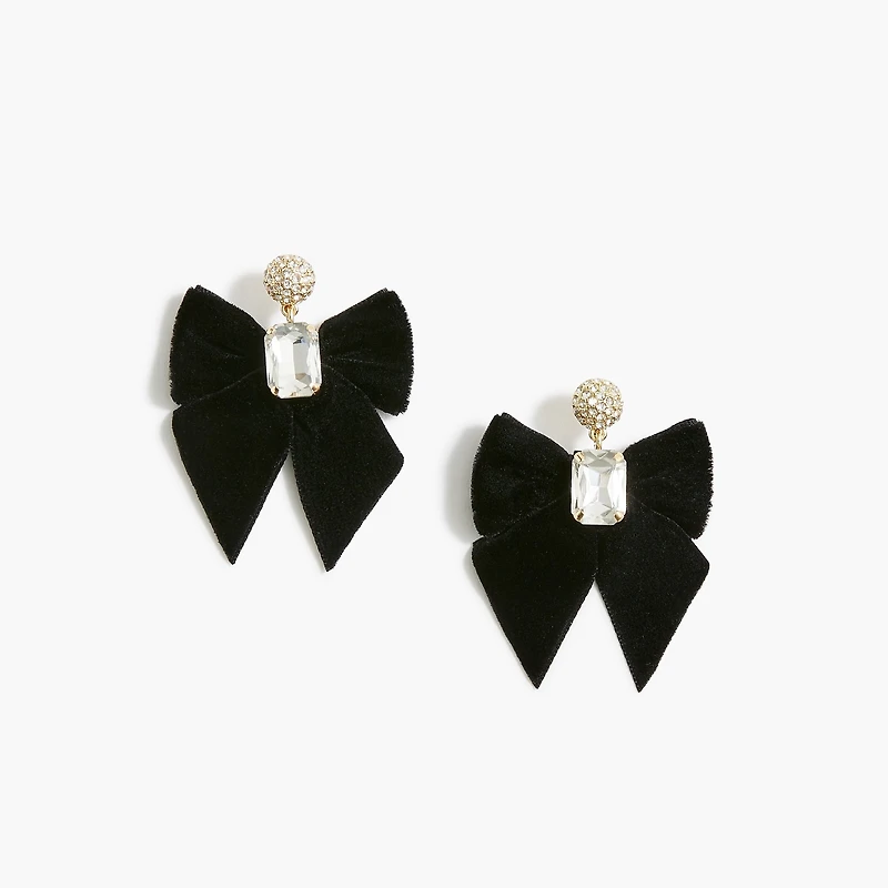 Velvet bow crystal statement earrings