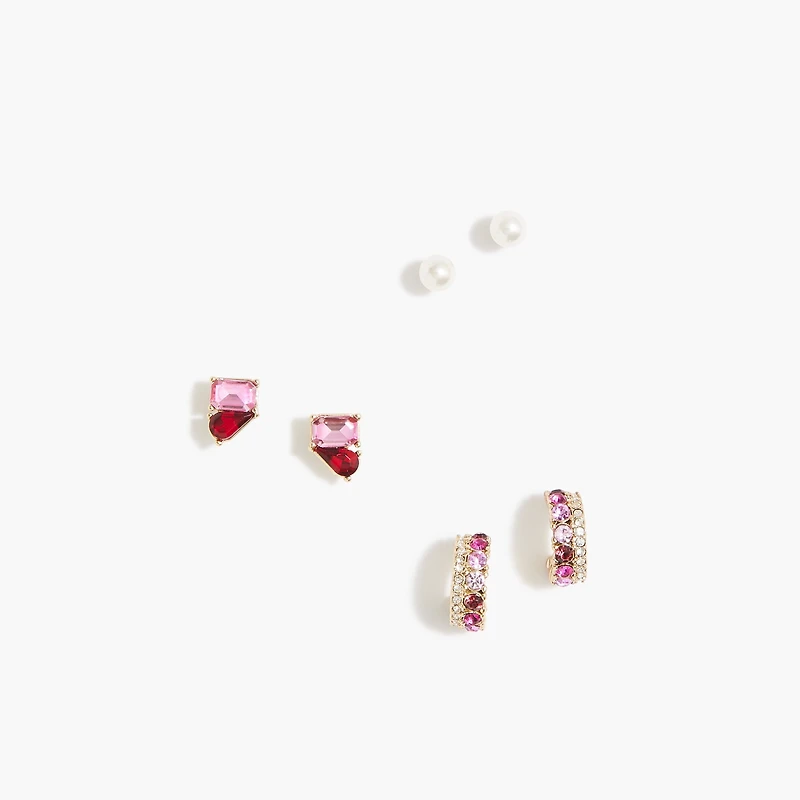 Crystal stud earrings set-of-three