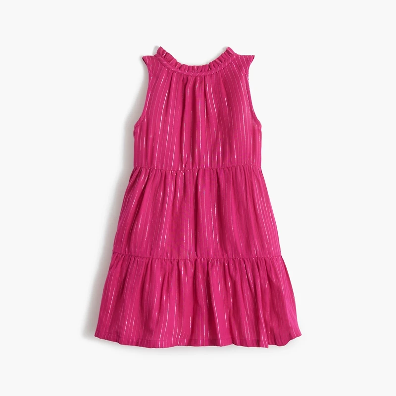 Girls' tiered metallic-stripe beach dress