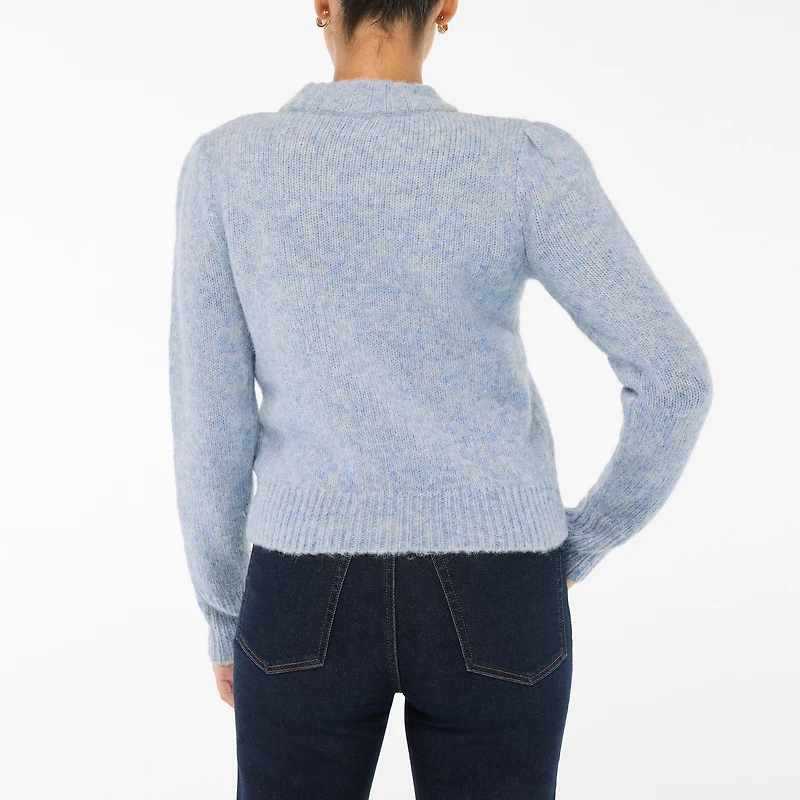 Fuzzy puff-sleeve sweater