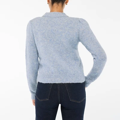Fuzzy puff-sleeve sweater