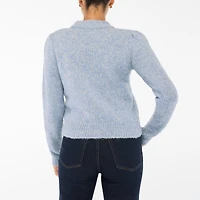 Fuzzy puff-sleeve sweater