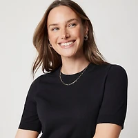 Short-sleeve cotton crewneck sweater