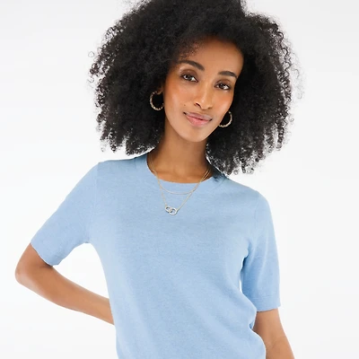 Short-sleeve cotton crewneck sweater