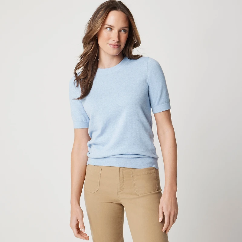 Short-sleeve cotton crewneck sweater