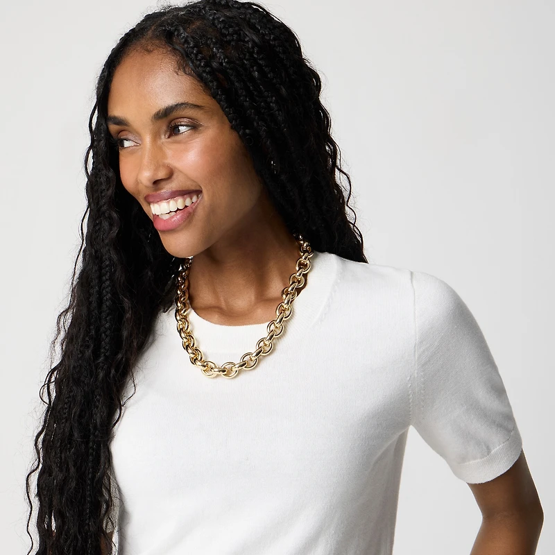 Short-sleeve cotton crewneck sweater