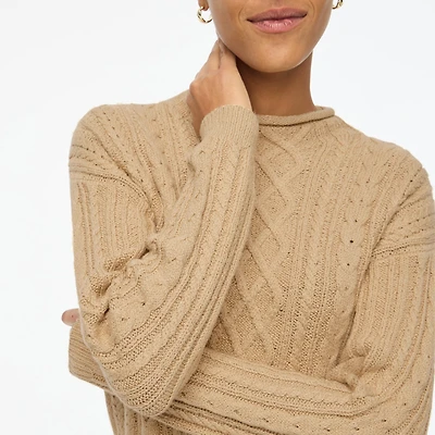 Mockneck cable-knit sweater