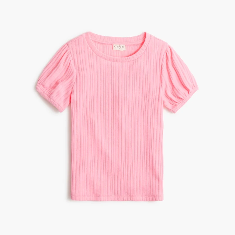 Girls' pointelle puff-sleeve tee