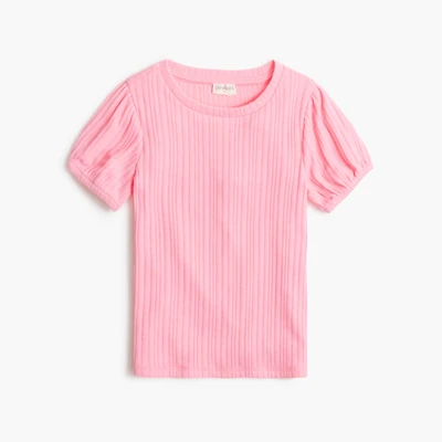 Girls' pointelle puff-sleeve tee