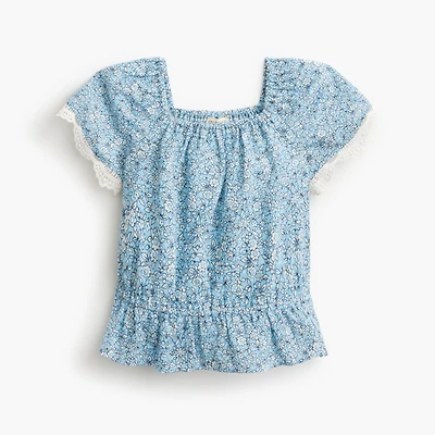 Girls' floral lace-trim peplum top