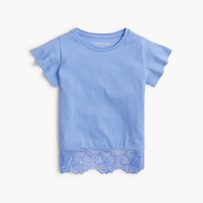 Girls' organza lace-trim tee