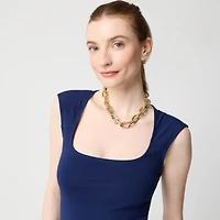 Cap-sleeve stretch cotton-blend squareneck tank top