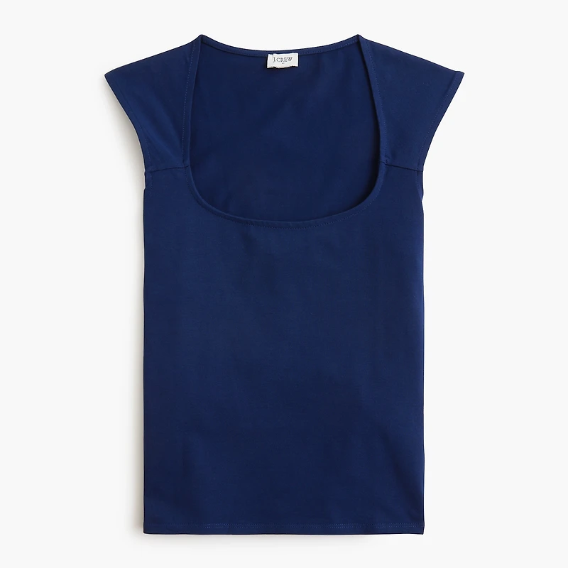 Cap-sleeve stretch cotton-blend squareneck tank top