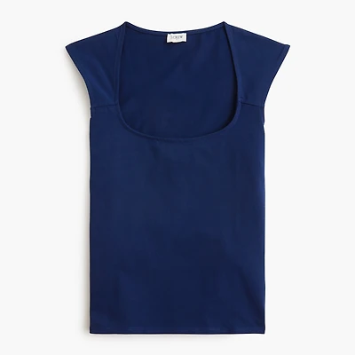 Cap-sleeve stretch cotton-blend squareneck tank top