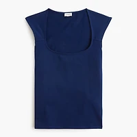Cap-sleeve stretch cotton-blend squareneck tank top