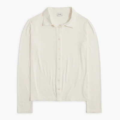 Knit long-sleeve button-up top