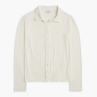 Knit long-sleeve button-up top