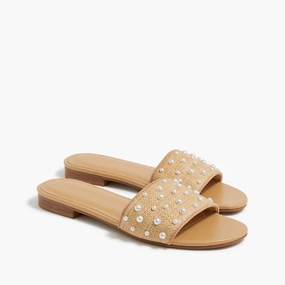 Woven pearl slide sandals