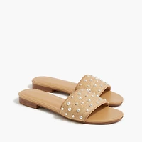 Woven pearl slide sandals