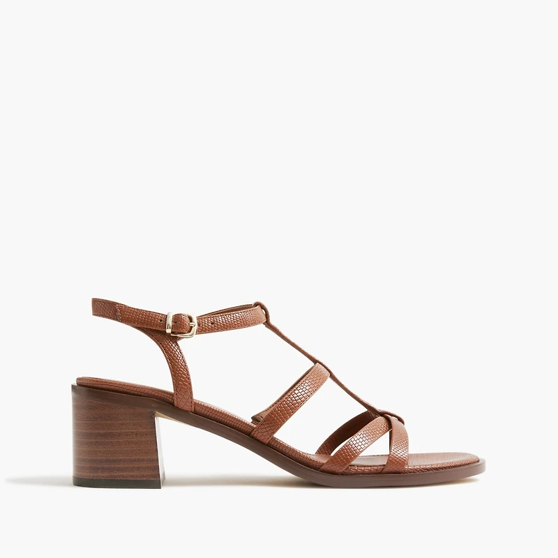 Textured T-strap heeled sandals