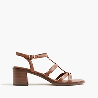 Textured T-strap heeled sandals
