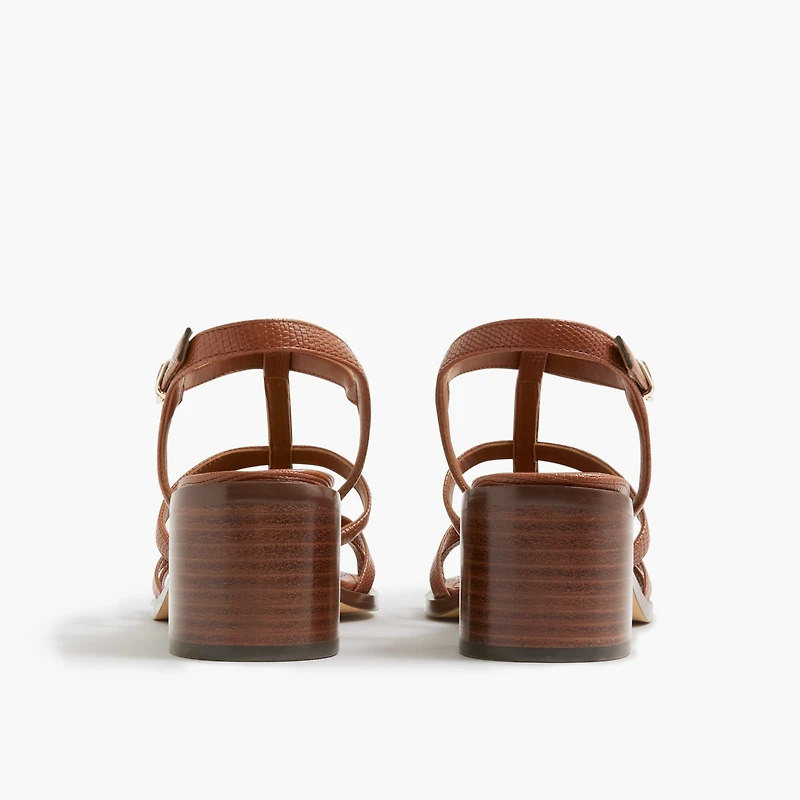 Textured T-strap heeled sandals