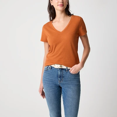 Short-sleeve vintage cotton V-neck tee