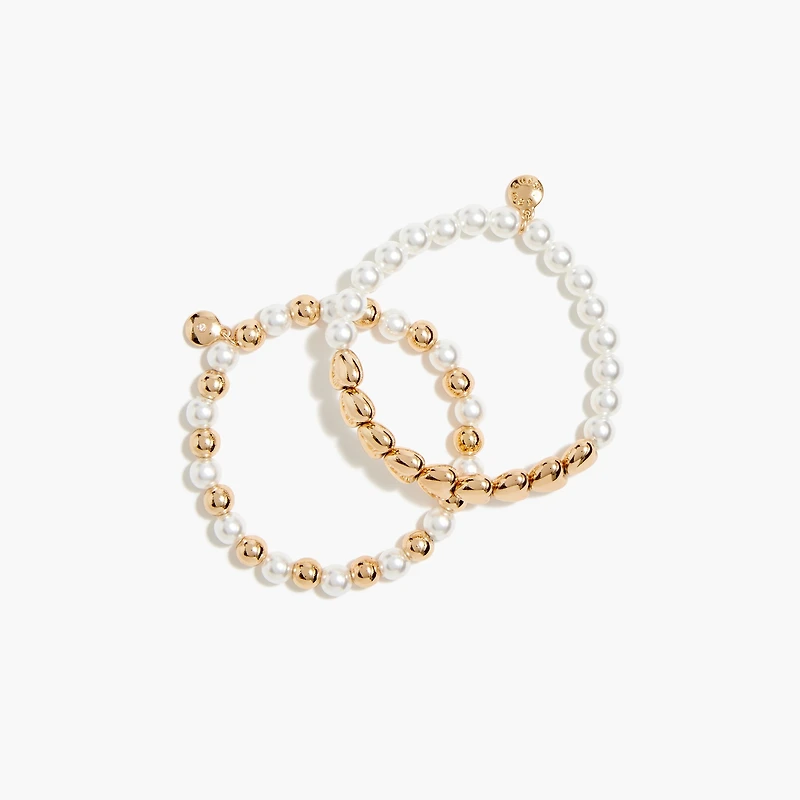 Girls' gold heart and pearl bracelets set-of-two