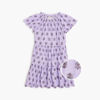 Girls' block-print tiered dress