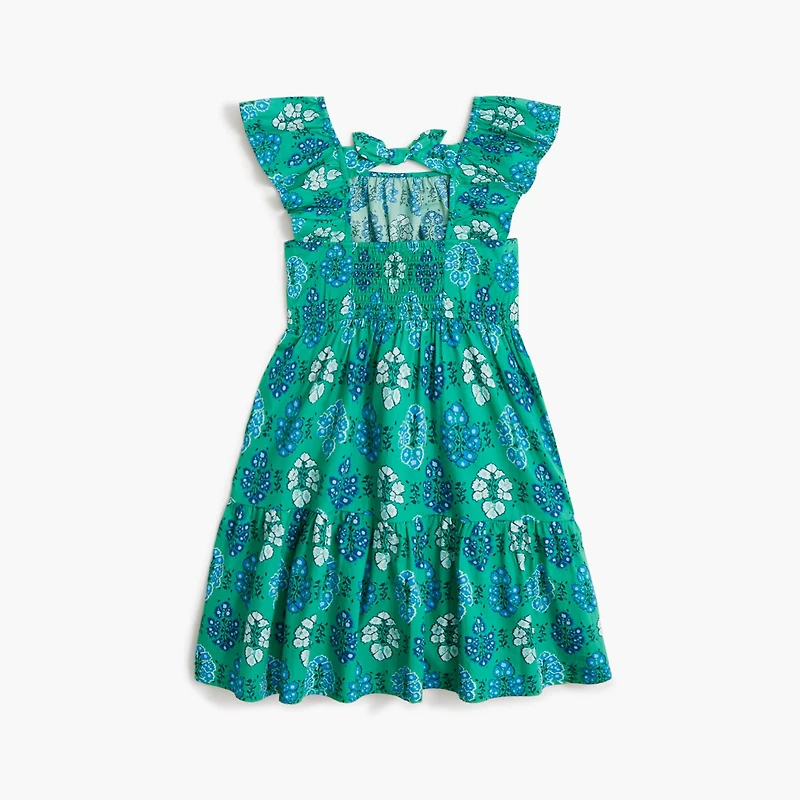Girls' block-print bow-back dress