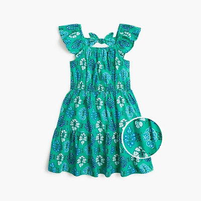 Girls' block-print bow-back dress