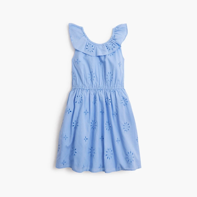 Girls' ruffleneck eyelet dress