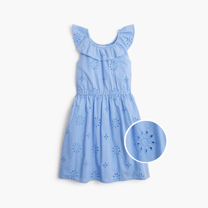 Girls' ruffleneck eyelet dress