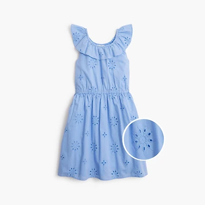 Girls' ruffleneck eyelet dress