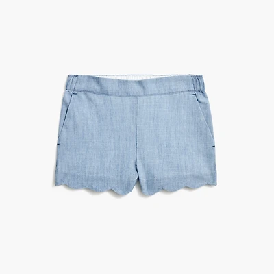 Girls' chambray scallop-hem pull-on short