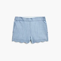 Girls' chambray scallop-hem pull-on short