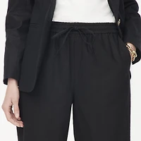 Petite linen-blend slim wide-leg drawstring pant