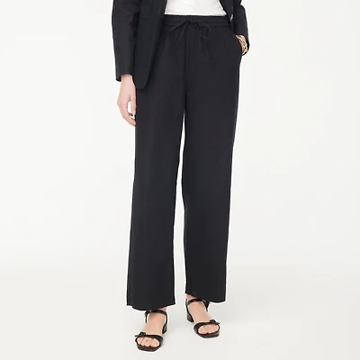 Linen-blend slim wide-leg drawstring pant