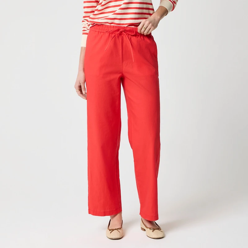 Linen-blend slim wide-leg drawstring pant