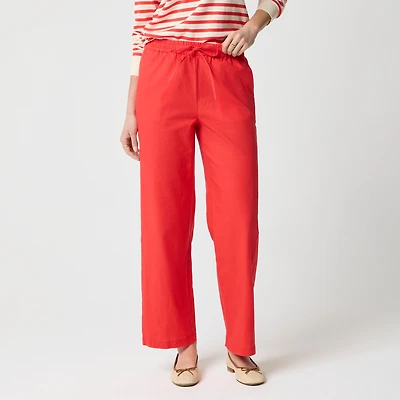 Linen-blend slim wide-leg drawstring pant