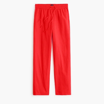 Linen-blend slim wide-leg drawstring pant