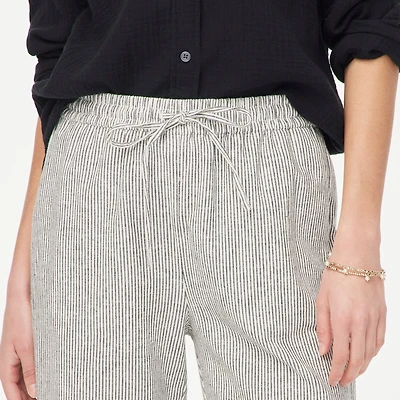 Linen-blend slim wide-leg drawstring pant
