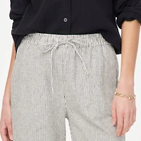 Linen-blend slim wide-leg drawstring pant