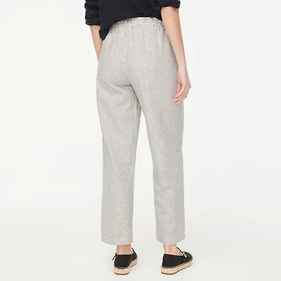 Linen-blend slim wide-leg drawstring pant